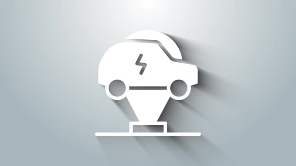 White Electric Auto Elektrické Kabelové Zástrčky Nabíjecí Ikona Izolované Šedém — Stock video