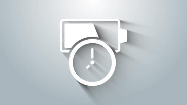 白色电池充电电平指示器图标孤立在灰色背景 4K视频运动图形动画 — 图库视频影像