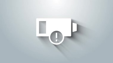 Beyaz Batarya şarj seviyesi gösterge simgesi gri arkaplanda izole edildi. 4K Video hareketli grafik canlandırması.