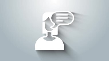 Beyaz kadın görüş simgesi gri arkaplanda izole edildi. 4K Video hareketli grafik canlandırması.