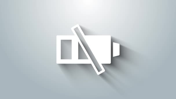 Weißes Symbol Für Den Ladestand Der Batterie Isoliert Auf Grauem — Stockvideo