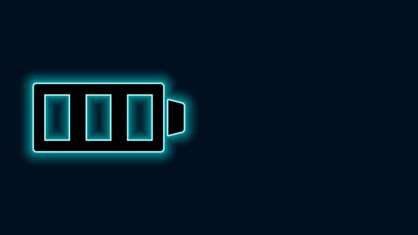 Glödande Neon Line Batteri Laddningsnivå Indikator Ikon Isolerad Svart Bakgrund — Stockvideo
