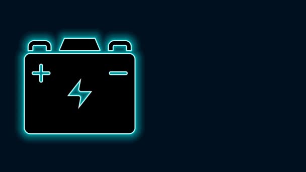 Świecąca Neonowa Linia Ikona Akumulatora Samochodowego Odizolowana Czarnym Tle Akumulator — Wideo stockowe