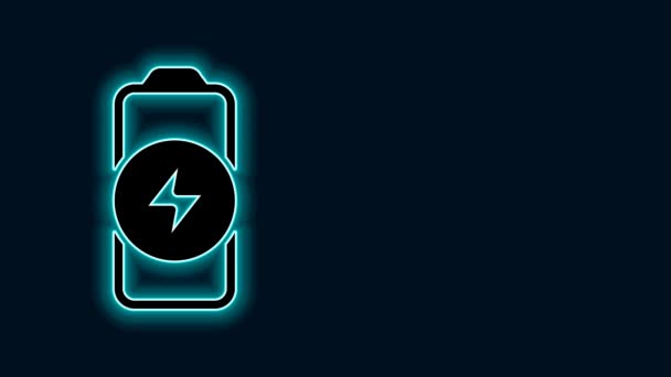 Ragyogó Neon Vonal Akkumulátor Töltés Szint Jelző Ikon Elszigetelt Fekete — Stock videók