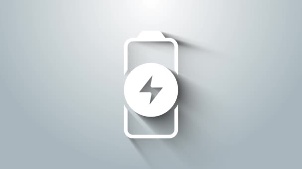 Weißes Symbol Für Den Ladestand Der Batterie Isoliert Auf Grauem — Stockvideo