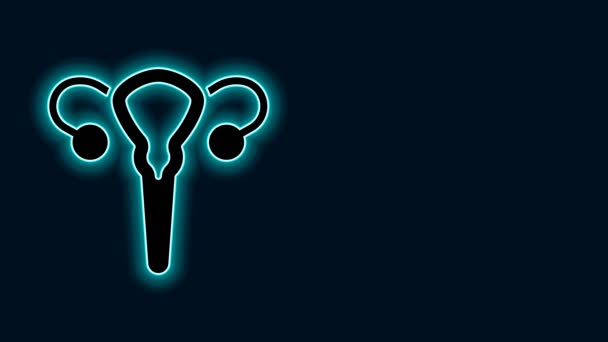 Glowing Neon Line Female Reproductive System Icon Isolated Black Background — Stock Video