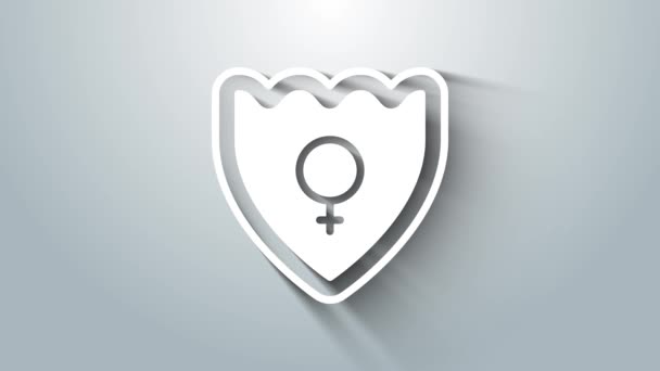 Escudo Gênero Branco Ícone Feminino Isolado Fundo Cinza Animação Gráfica — Vídeo de Stock