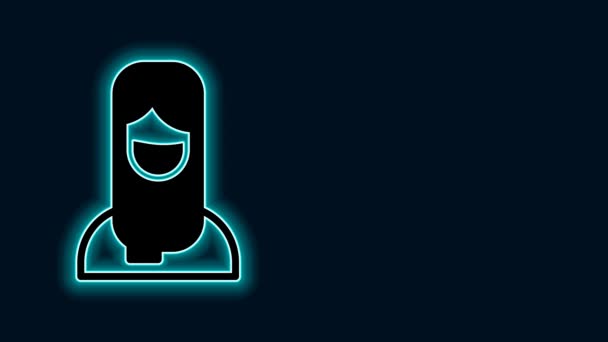 Glowing Neon Line Muslim Woman Hijab Icon Isolated Black Background — Stock Video