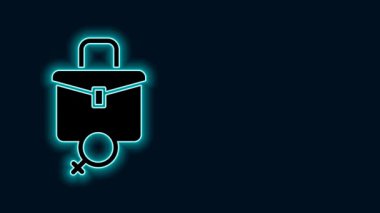 Parlayan neon hattı siyah arka planda izole edilmiş kadın simgesi için çalışıyor. İş kadını işi. 4K Video hareketli grafik canlandırması.