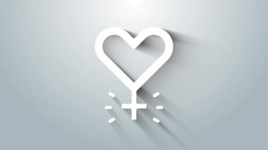 Beyaz Feminizm simgesi gri arkaplanda izole edildi. Özgürlük, bağımsızlık, eşitlik için savaş. 4K Video hareketli grafik canlandırması.