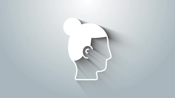 グレーの背景に隔離された男性アイコンのためのホワイトヘアスタイル 4Kビデオモーショングラフィックアニメーション — ストック動画