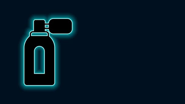 ネオンラインの輝き黒の背景に分離アトマイザーアイコンとアフターシェービングボトル ケルンスプレーアイコン 男性香水瓶 4Kビデオモーショングラフィックアニメーション — ストック動画