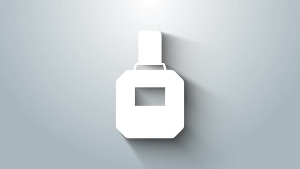 グレーの背景に白のアフターシェービングアイコン ケルンスプレーアイコン 男性香水瓶 4Kビデオモーショングラフィックアニメーション — ストック動画