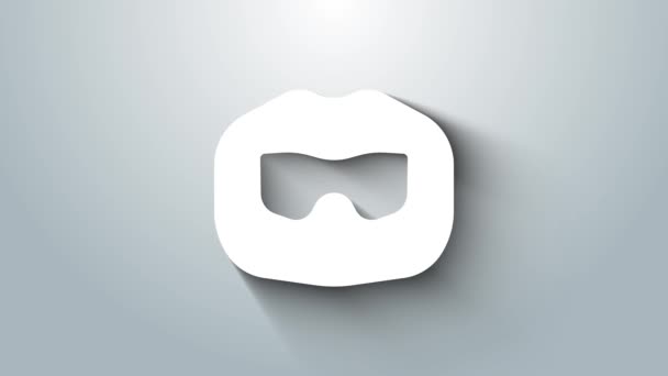 白色胡子和胡子图标孤立在灰色背景 理发店的标志面部发式 4K视频运动图形动画 — 图库视频影像