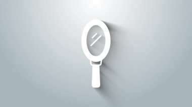 Beyaz El ayna simgesi gri arkaplanda izole edildi. 4K Video hareketli grafik canlandırması.