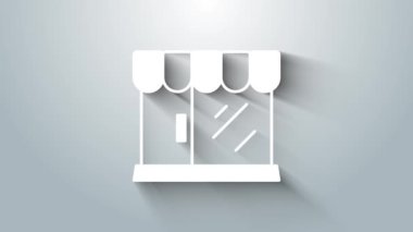 Beyaz Berber Dükkanı ikonu gri arka planda izole edildi. 4K Video hareketli grafik canlandırması.