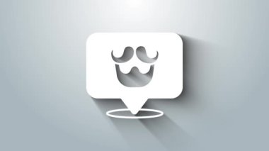 Beyaz Berber Dükkanı simgesi gri arka planda izole edildi. Kuaför logosu ya da tabela. 4K Video hareketli grafik canlandırması.