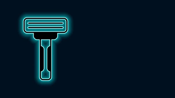 Leuchtende Neon Linie Rasiermesser Symbol Isoliert Auf Schwarzem Hintergrund Video — Stockvideo
