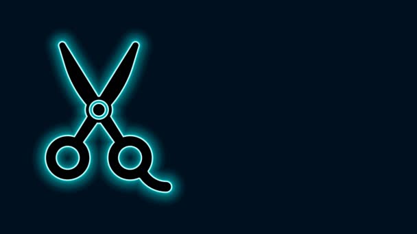 Leuchtende Neon Linie Scissors Friseur Symbol Isoliert Auf Schwarzem Hintergrund — Stockvideo