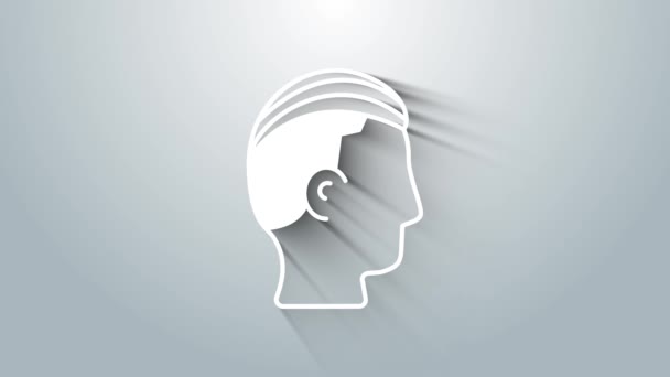 グレーの背景に隔離された男性アイコンのためのホワイトヘアスタイル 4Kビデオモーショングラフィックアニメーション — ストック動画