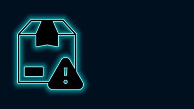 Parlayan neon hattı. Siyah zemin üzerinde kalkan simgesi olan teslimat güvenliği. Teslimat sigortası. Kalkanın ötesinde sigorta kutuları var. 4K Video hareketli grafik canlandırması.