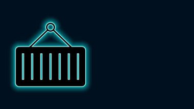 Vinç simgesinde parlayan neon hattı taşıyıcısı siyah arkaplanda izole edildi. Crane içinde kargo olan bir konteynırı kaldırıyor. 4K Video hareketli grafik canlandırması.