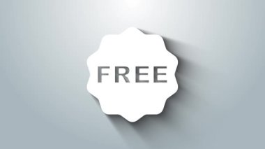 Üzerinde gri arkaplan üzerinde ücretsiz simge bulunan Beyaz Fiyat etiketi. Rozet fiyatına. Reklam etiketi indirimi. 4K Video hareketli grafik canlandırması.