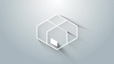 Gri arkaplanda izole edilmiş beyaz karton kutu simgesi. Kutu, paket, paket işareti. Teslimat ve ambalaj. 4K Video hareketli grafik canlandırması.