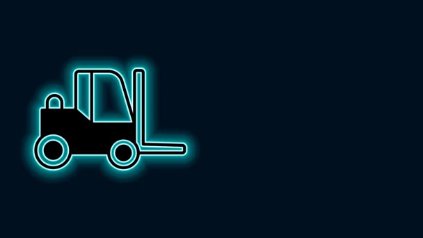 明亮的霓虹灯线叉车图标隔离在黑色背景 叉子装载机和纸板箱 货物交付 4K视频运动图形动画 — 图库视频影像