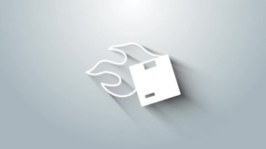 Gri arkaplanda izole edilmiş beyaz karton kutu simgesi. Kutu, paket, paket işareti. Teslimat ve ambalaj. 4K Video hareketli grafik canlandırması.