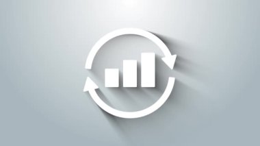 Beyaz Grafik, çizelge, grafik, diyagram, bilgi grafiği, turta grafik simgesi gri arkaplanda izole edilmiş. 4K Video hareketli grafik canlandırması.