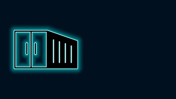 Gloeiende Neon Lijn Container Pictogram Geïsoleerd Zwarte Achtergrond Crane Tilt — Stockvideo