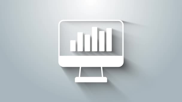 White Computer Monitor Graph Chart Icon Isolated Grey Background Report — Wideo stockowe