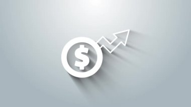 Beyaz Finansal Büyüme Dolar simgesi gri arka planda izole. Gelirleri arttırıyorum. 4K Video hareketli grafik canlandırması.