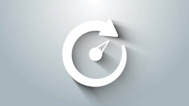 Gri arkaplanda beyaz dijital hız göstergesi simgesi izole edildi. Küresel ağ yüksek hızlı bağlantı veri oranı teknolojisi. 4K Video hareketli grafik canlandırması.