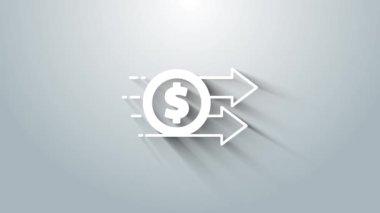 Beyaz Finansal Büyüme Dolar simgesi gri arka planda izole. Gelirleri arttırıyorum. 4K Video hareketli grafik canlandırması.