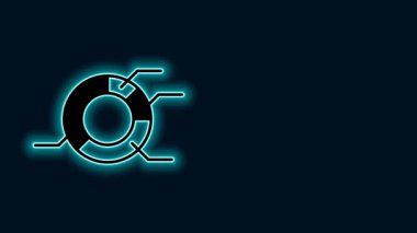 Parlayan neon hattı pasta grafiği bilgi simgesi siyah arkaplanda izole edildi. Diyagram çizelgesi. 4K Video hareketli grafik canlandırması.
