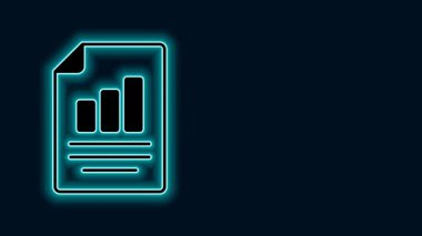 Siyah arkaplanda izole edilmiş grafik grafik simgesiyle parlayan neon çizgi belgesi. Metin dosya simgesini rapor et. Muhasebe tabelası. Denetim, analiz, planlama. 4K Video hareketli grafik canlandırması.