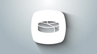 Gri arkaplanda beyaz pasta grafiği bilgi simgesi izole edildi. Diyagram çizelgesi. 4K Video hareketli grafik canlandırması.