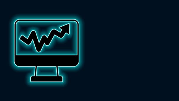 Gloeiende Neon Lijn Computer Monitor Met Grafiek Grafiek Pictogram Geïsoleerd — Stockvideo
