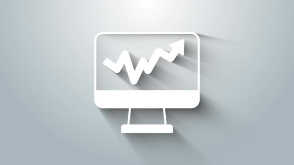 White Computer Monitor Graph Chart Icon Isolated Grey Background Report — Stock Video