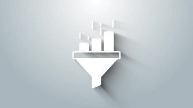 Ak Satış hunisi, pazarlama ve girişim simgesi grafiği ile gri arka planda izole edildi. Bilgi şablonu. 4K Video hareketli grafik canlandırması.