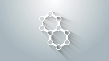 Beyaz Molekül simgesi gri arkaplanda izole edildi. Kimya moleküllerinin yapısı, fen öğretmenlerinin yenilikçi eğitim posteri. 4K Video hareketli grafik canlandırması.