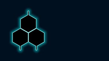 Parlayan neon hattı kimyasal formül ikonu siyah arkaplanda izole edildi. Yenilikçi tıp, sağlık, araştırma ve bilim için soyut altıgen. 4K Video hareketli grafik canlandırması.