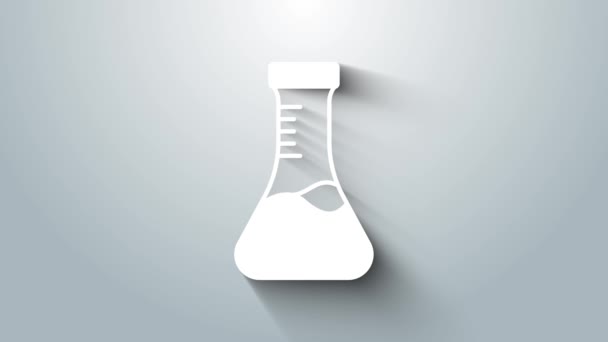 Сером Фоне Выделена Иконка Белой Пробирки Лабораторной Фляжки Знак Лабораторной — стоковое видео