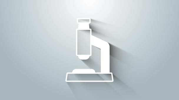 Icono Del Microscopio Blanco Aislado Sobre Fondo Gris Química Instrumento — Vídeo de stock