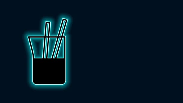 Glödande Neon Line Laboratorieglas Eller Bägare Ikon Isolerad Svart Bakgrund — Stockvideo