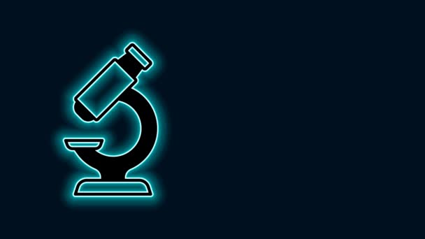 Светящийся Неоновый Значок Микроскопа Выделен Черном Фоне Химия Фармацевтический Инструмент — стоковое видео