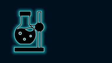 Parlayan neon hattı cam tüp şişesi siyah arkaplanda izole edilmiş bir simge üzerinde. Laboratuvar ekipmanları. 4K Video hareketli grafik canlandırması.