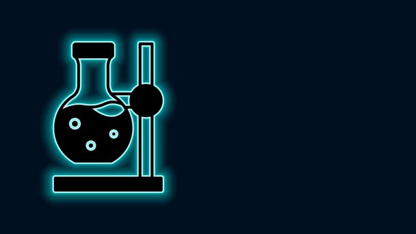 Leuchtende Neonfarbene Reagenzglasflasche Auf Standsymbol Isoliert Auf Schwarzem Hintergrund Laborgeräte — Stockvideo